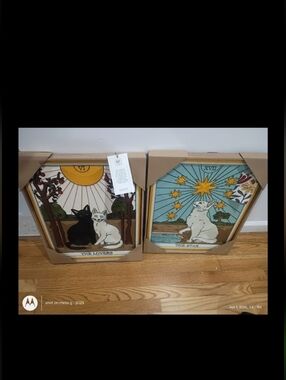 Viral Cat Tarot The Lovers & The Star Embroidered Framed Wall Art (17” x 21”)